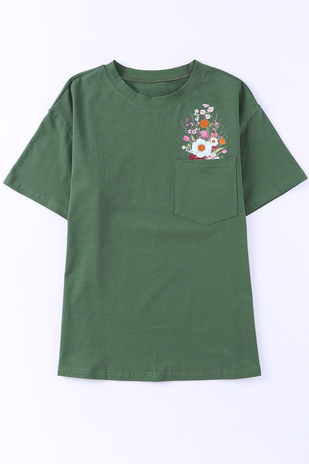 Embroidered Round Neck Pocket Tee BLUE ZONE PLANET