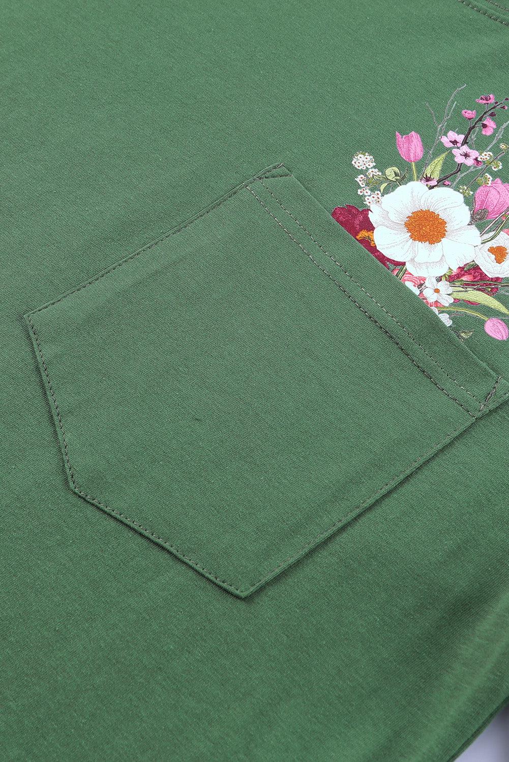 Embroidered Round Neck Pocket Tee BLUE ZONE PLANET