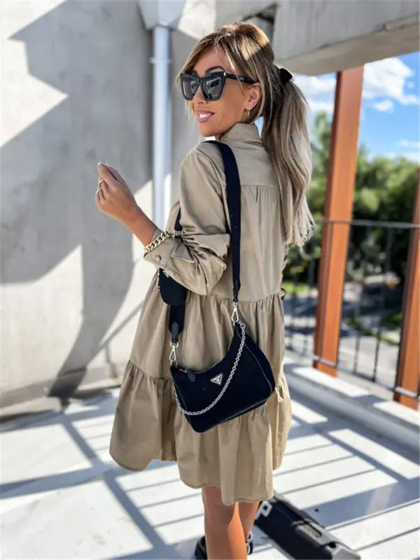 European and American solid color loose shirt dress BLUE ZONE PLANET
