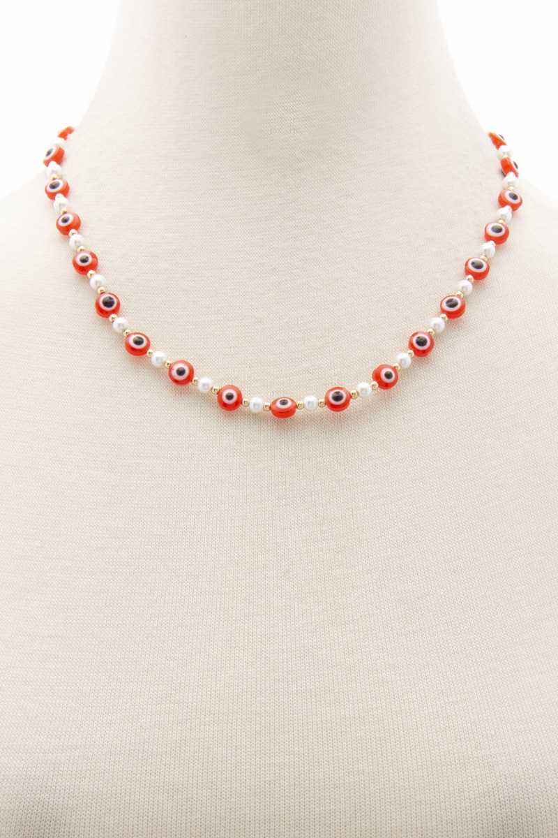 Evil Eye Pearl Bead Necklace Blue Zone Planet
