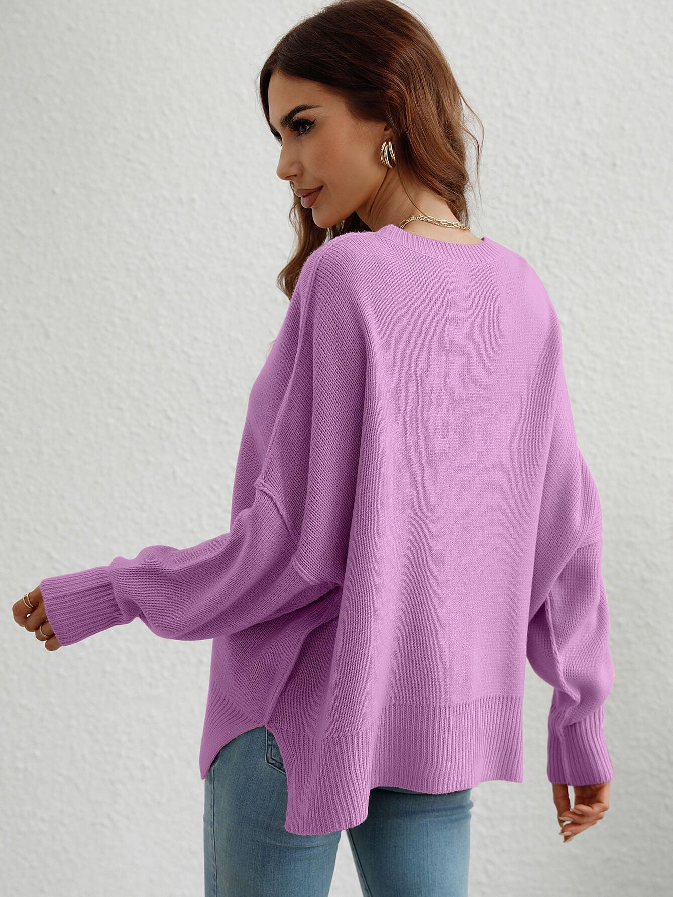 Exposed Seam Dropped Shoulder Slit Sweater BLUE ZONE PLANET