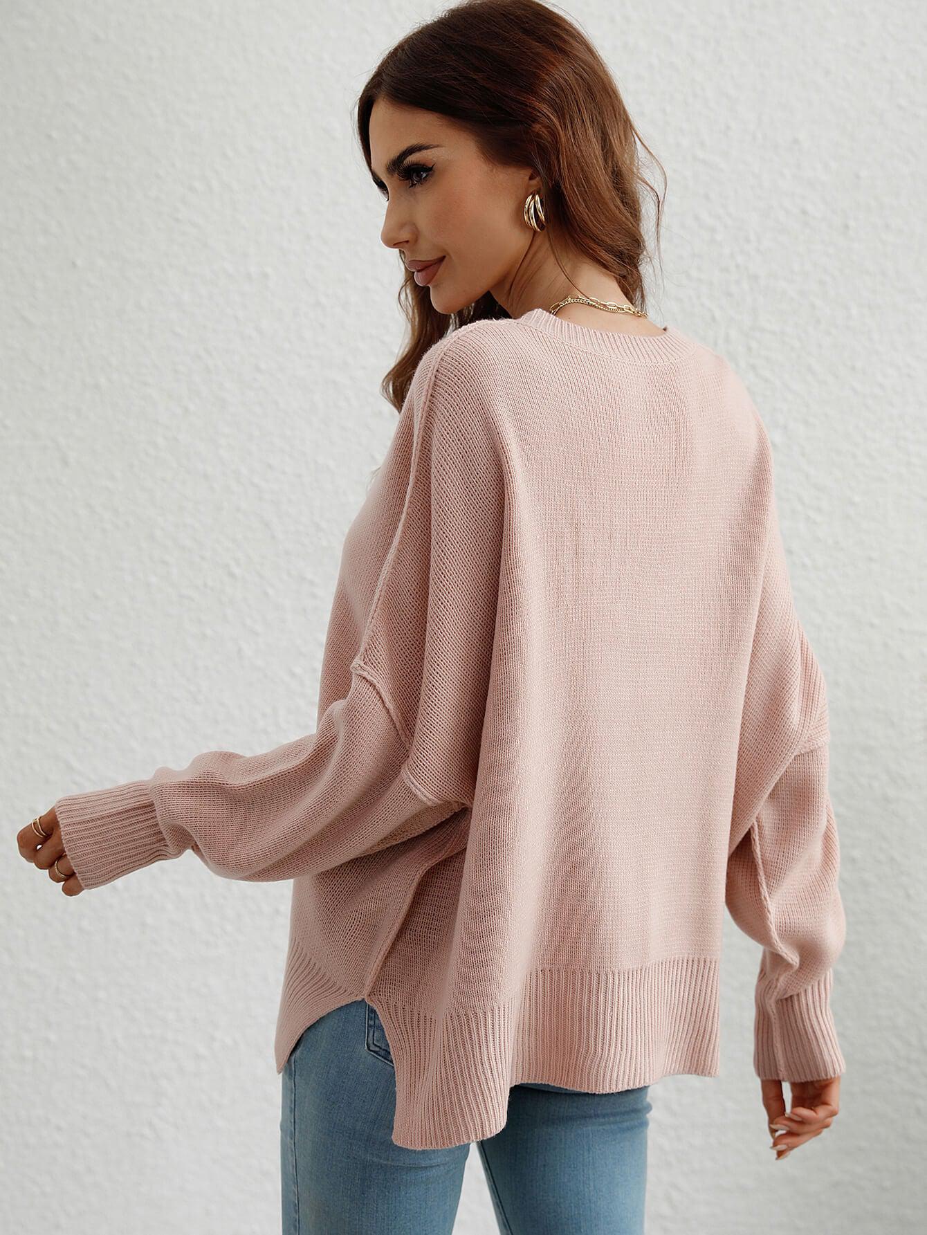 Exposed Seam Dropped Shoulder Slit Sweater BLUE ZONE PLANET