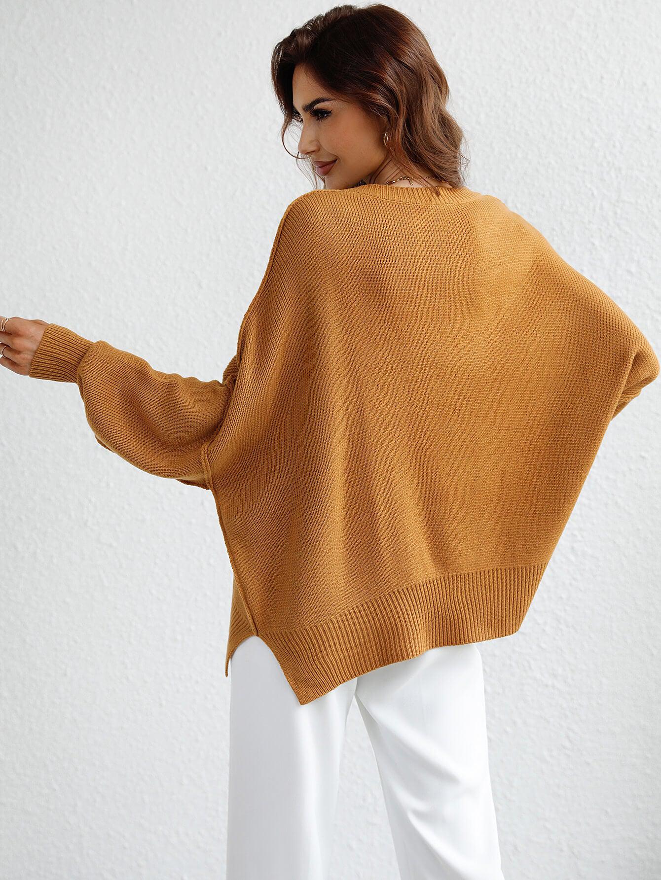 Exposed Seam Dropped Shoulder Slit Sweater BLUE ZONE PLANET