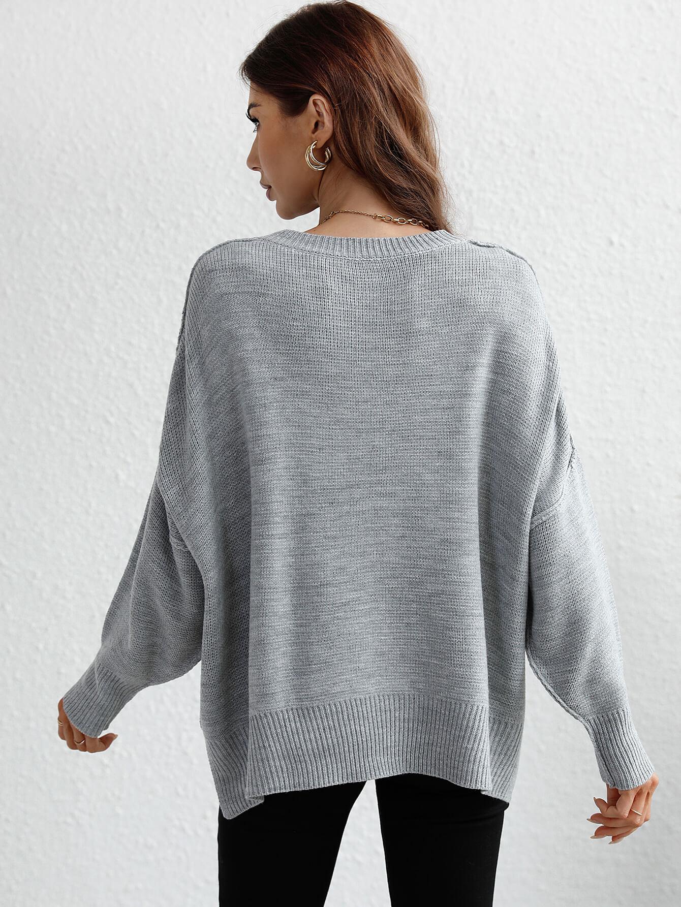 Exposed Seam Dropped Shoulder Slit Sweater BLUE ZONE PLANET