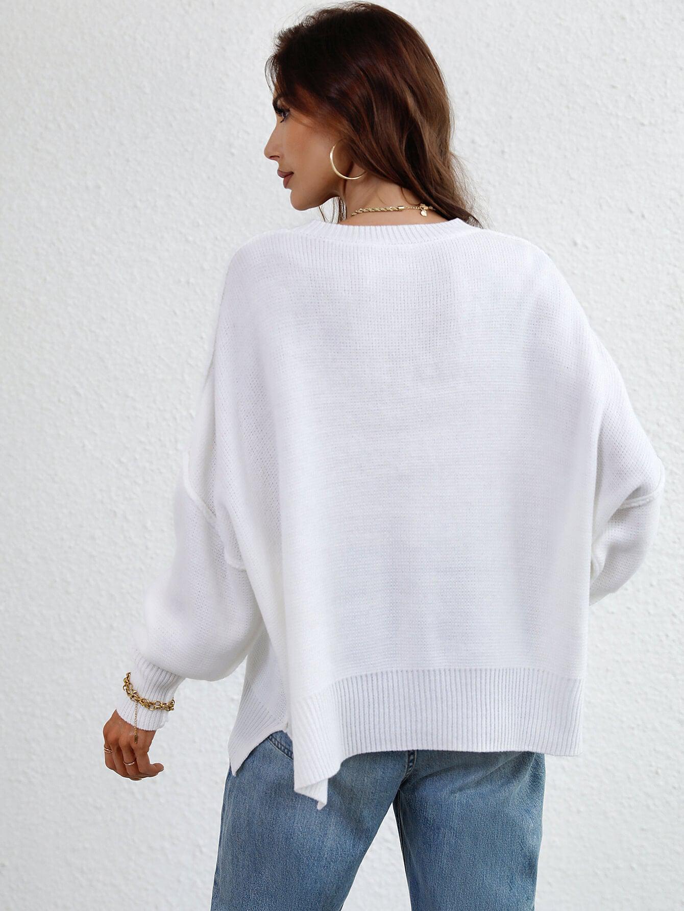 Exposed Seam Dropped Shoulder Slit Sweater BLUE ZONE PLANET