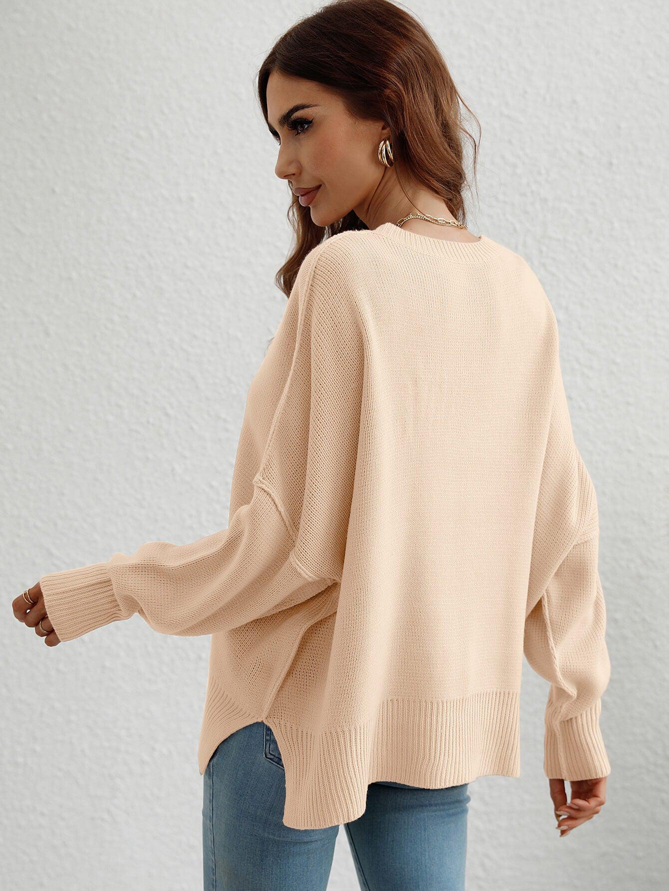 Exposed Seam Dropped Shoulder Slit Sweater BLUE ZONE PLANET