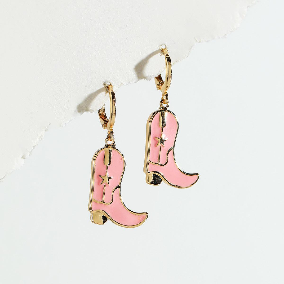 Fashion Cute Western Cowgirl Drip Boots Earrings Blue Zone Planet