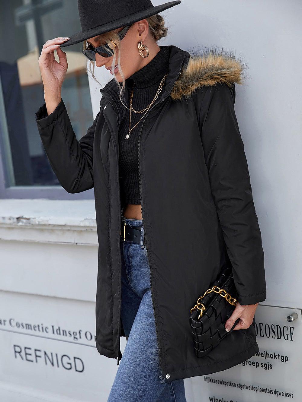 Faux Fur Trim Hooded Puffer Jacket BLUE ZONE PLANET