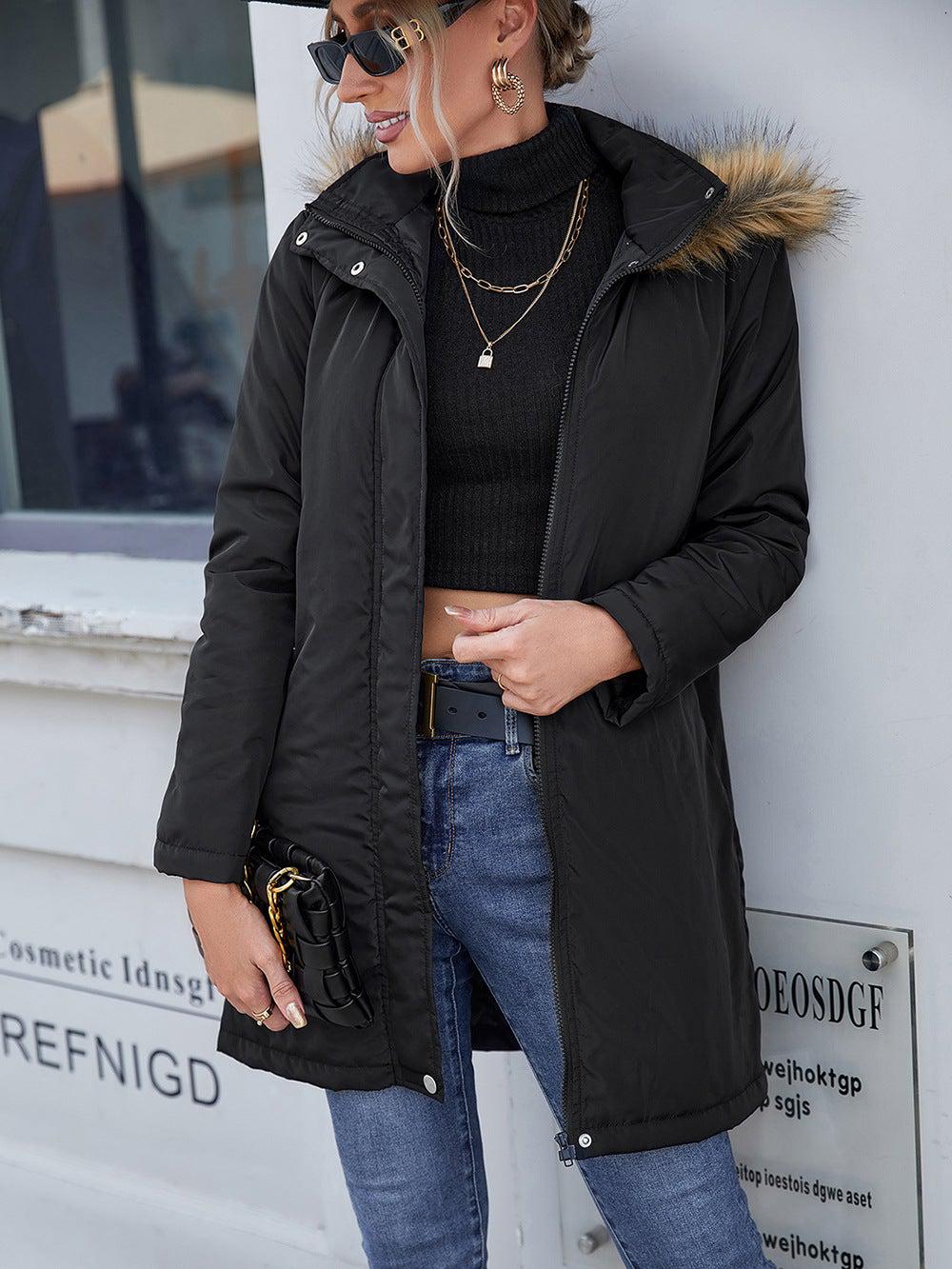 Faux Fur Trim Hooded Puffer Jacket BLUE ZONE PLANET