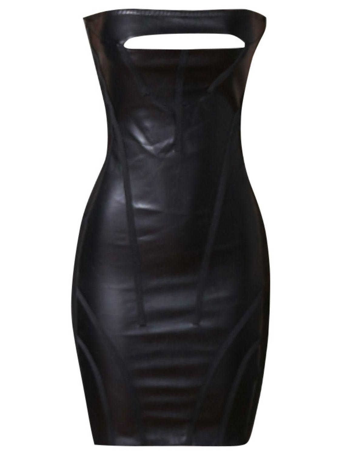 Faux Leather Cutout Strapless Bandage Mini Dress BLUE ZONE PLANET
