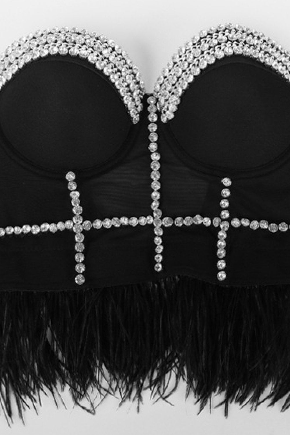 Feather Trim Rhinestone Bustier BLUE ZONE PLANET