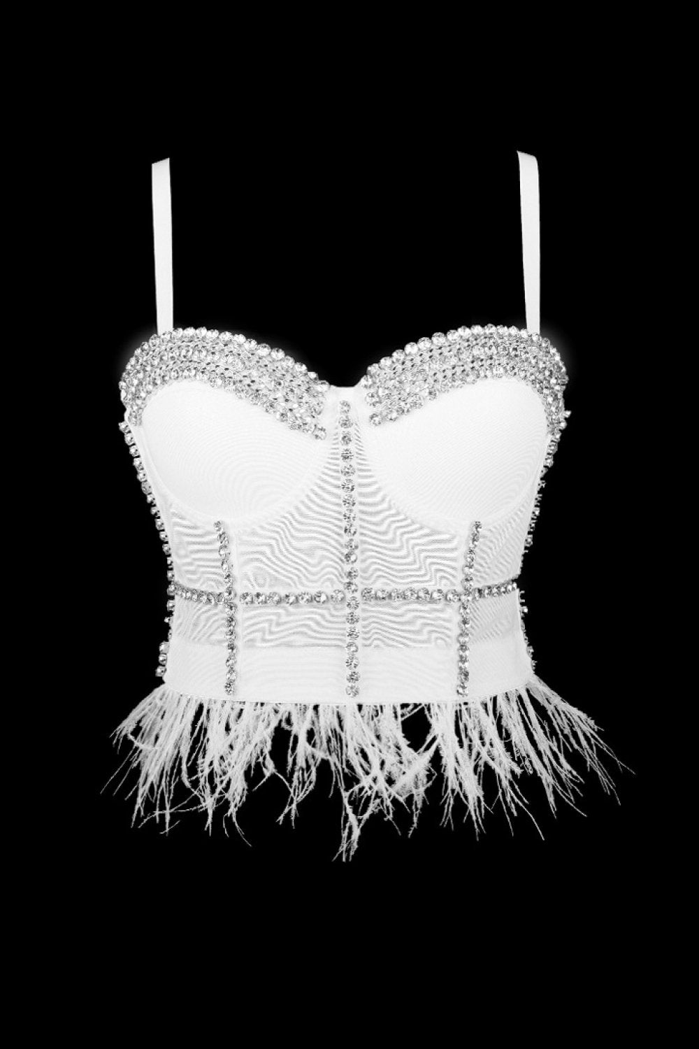 Feather Trim Rhinestone Bustier BLUE ZONE PLANET