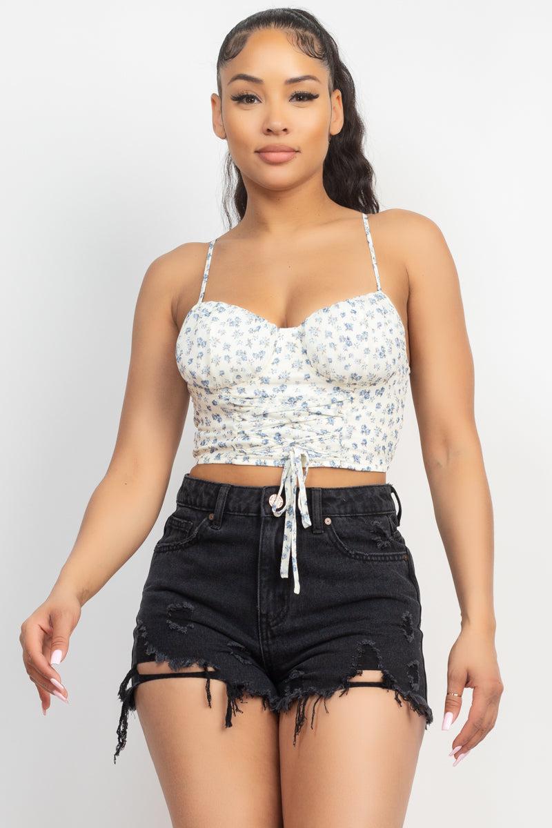Floral Ditsy Front Tie Top Blue Zone Planet