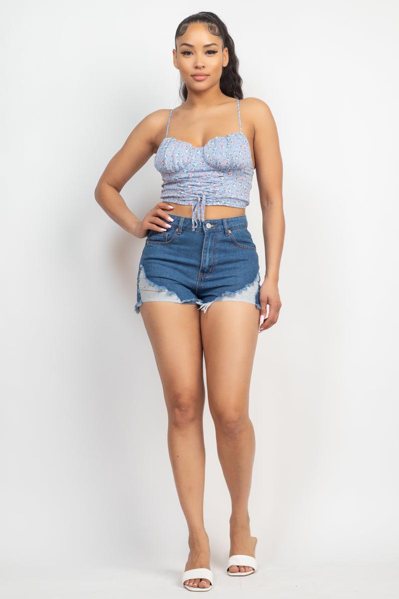 Floral Ditsy Front Tie Top Blue Zone Planet