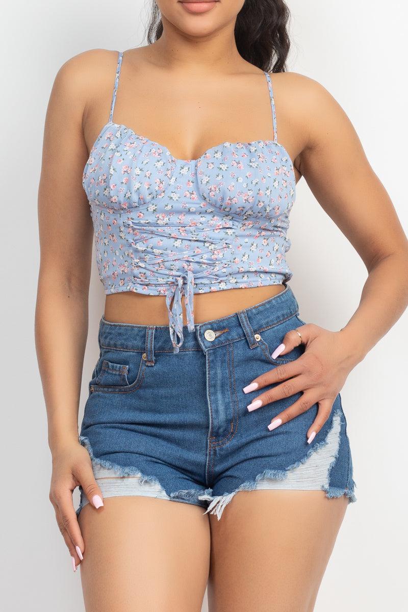 Floral Ditsy Front Tie Top Blue Zone Planet