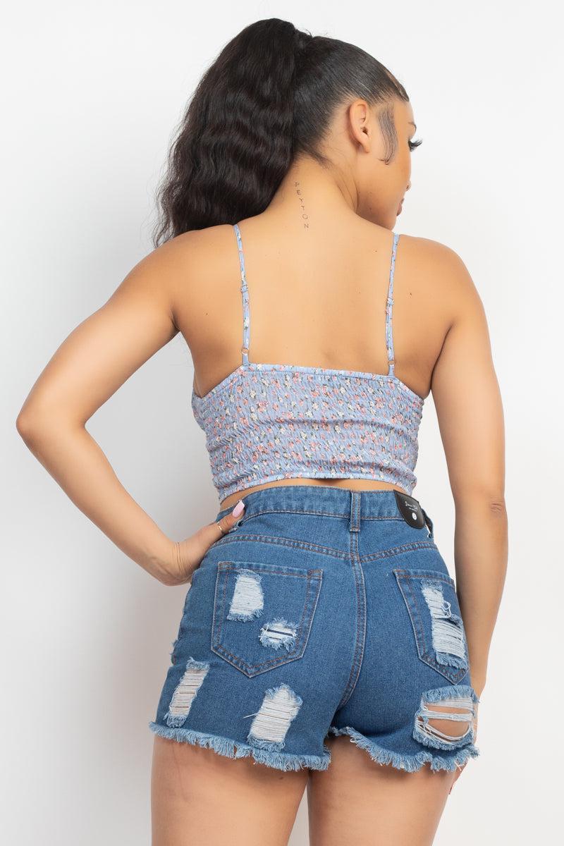 Floral Ditsy Front Tie Top Blue Zone Planet