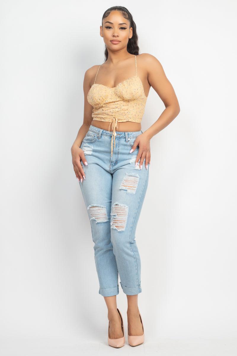 Floral Ditsy Front Tie Top Blue Zone Planet