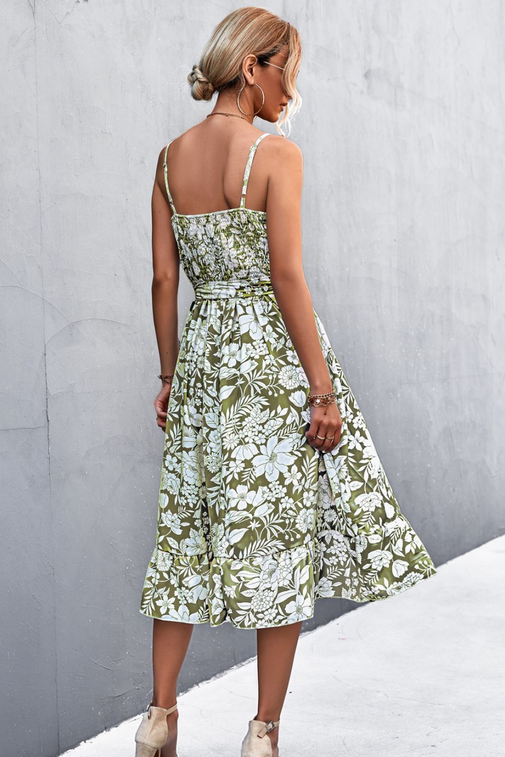 Floral Frill Trim Scoop Neck Spaghetti Strap Dress BLUE ZONE PLANET