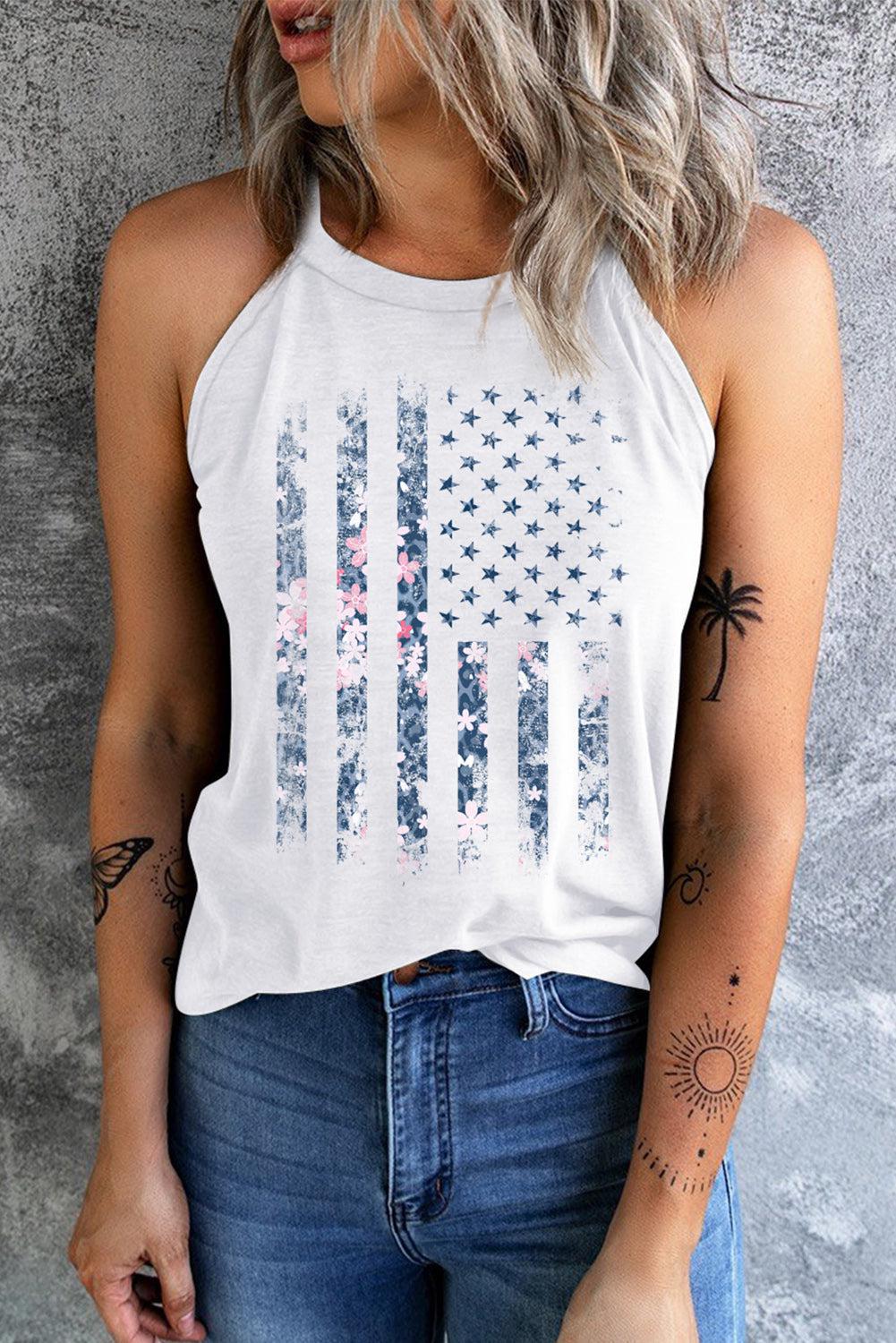 Floral Graphic Grecian Neck Tank BLUE ZONE PLANET
