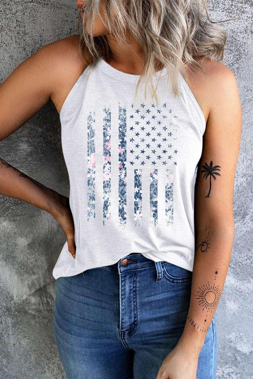 Floral Graphic Grecian Neck Tank BLUE ZONE PLANET