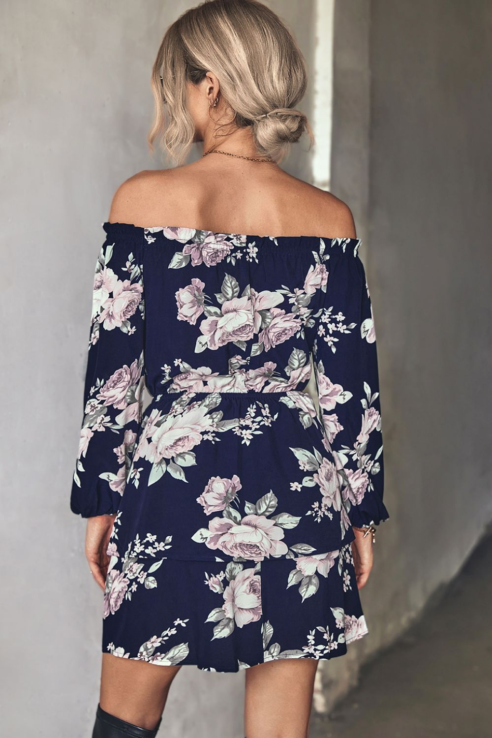 Floral Off-Shoulder Layered Mini Dress BLUE ZONE PLANET