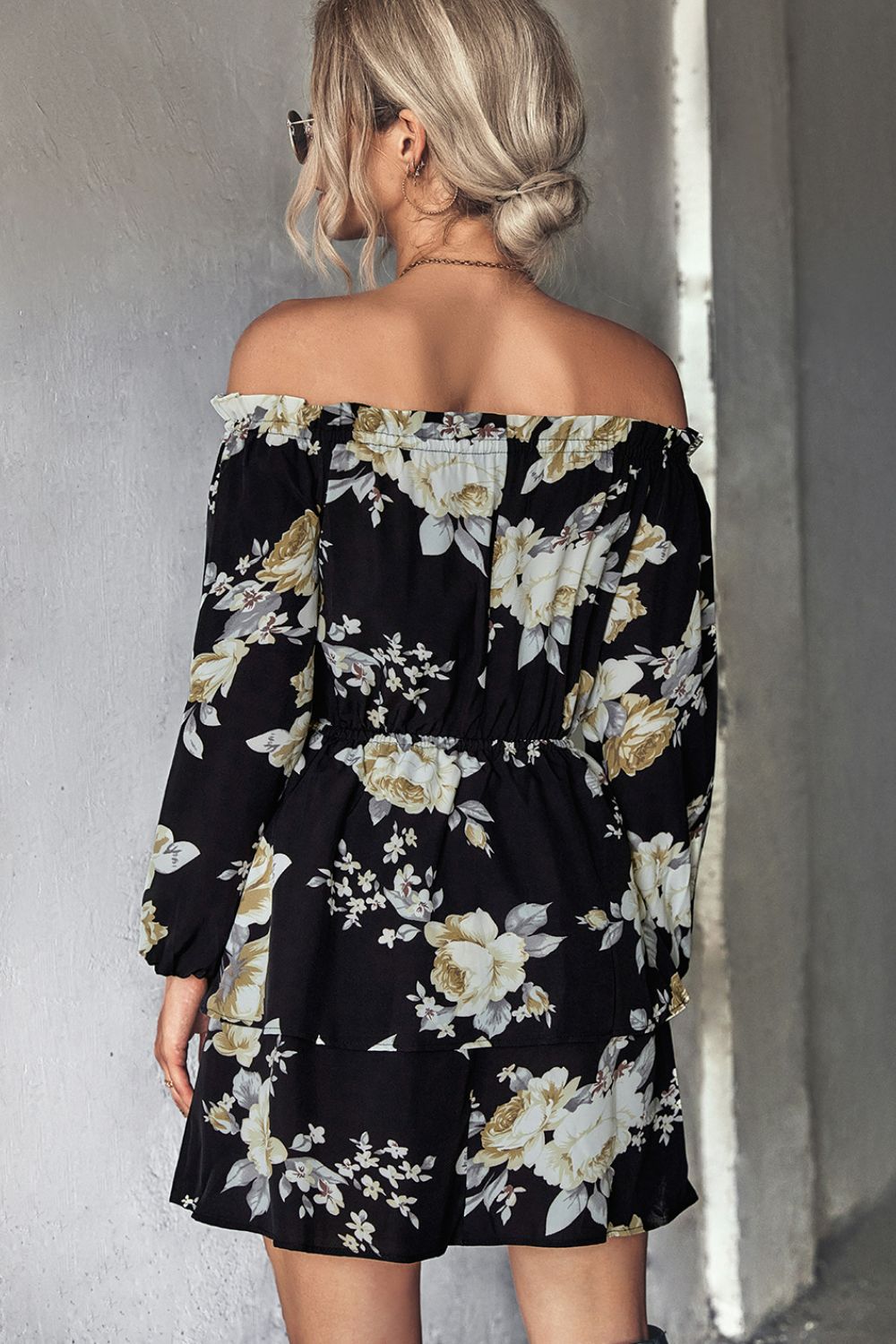 Floral Off-Shoulder Layered Mini Dress BLUE ZONE PLANET