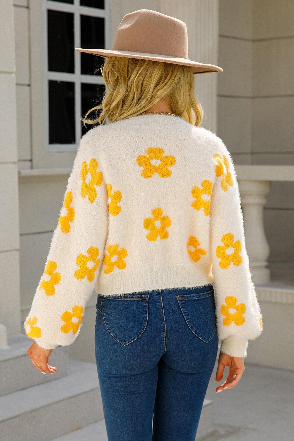 Floral Open Front Fuzzy Cardigan BLUE ZONE PLANET