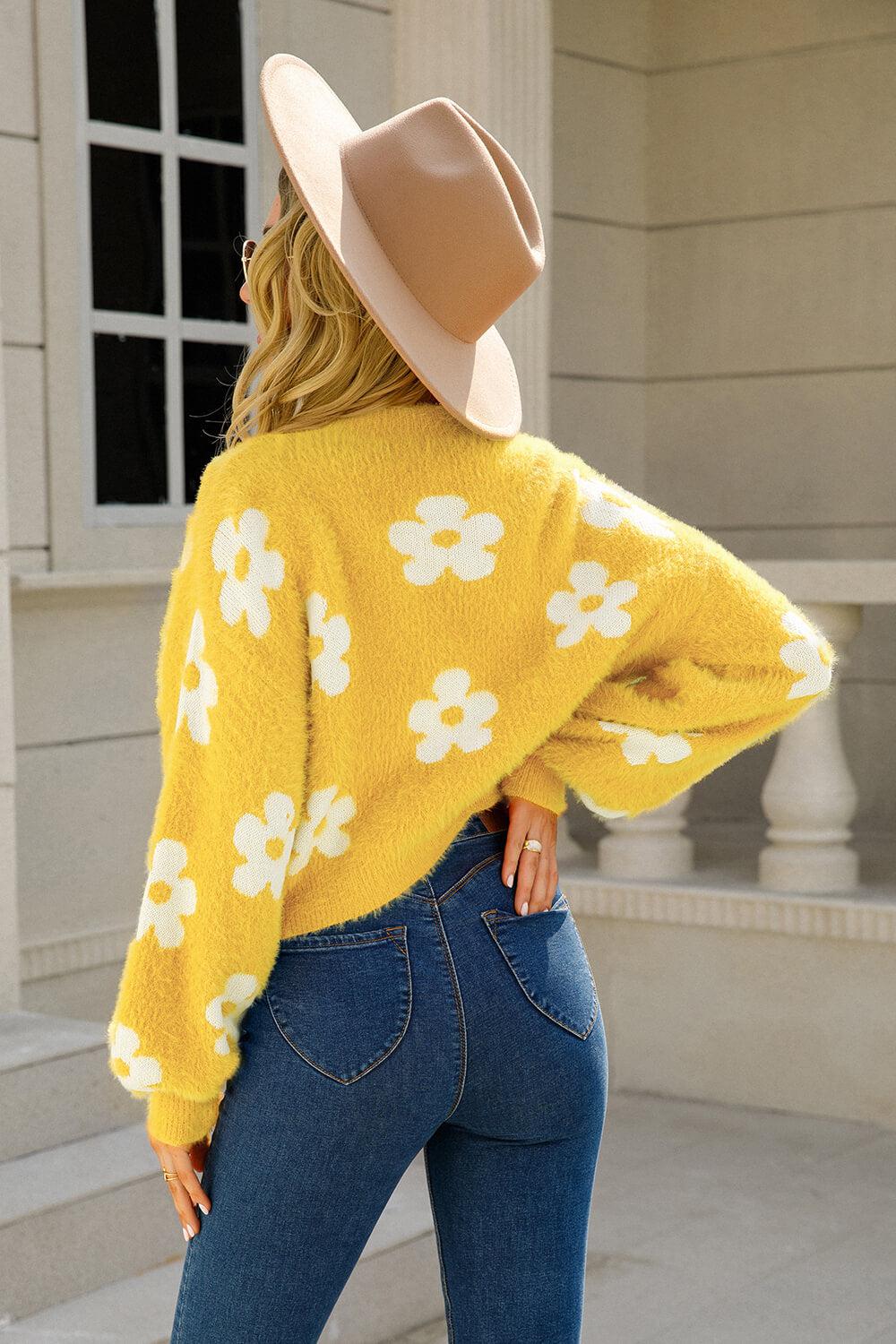 Floral Open Front Fuzzy Cardigan BLUE ZONE PLANET