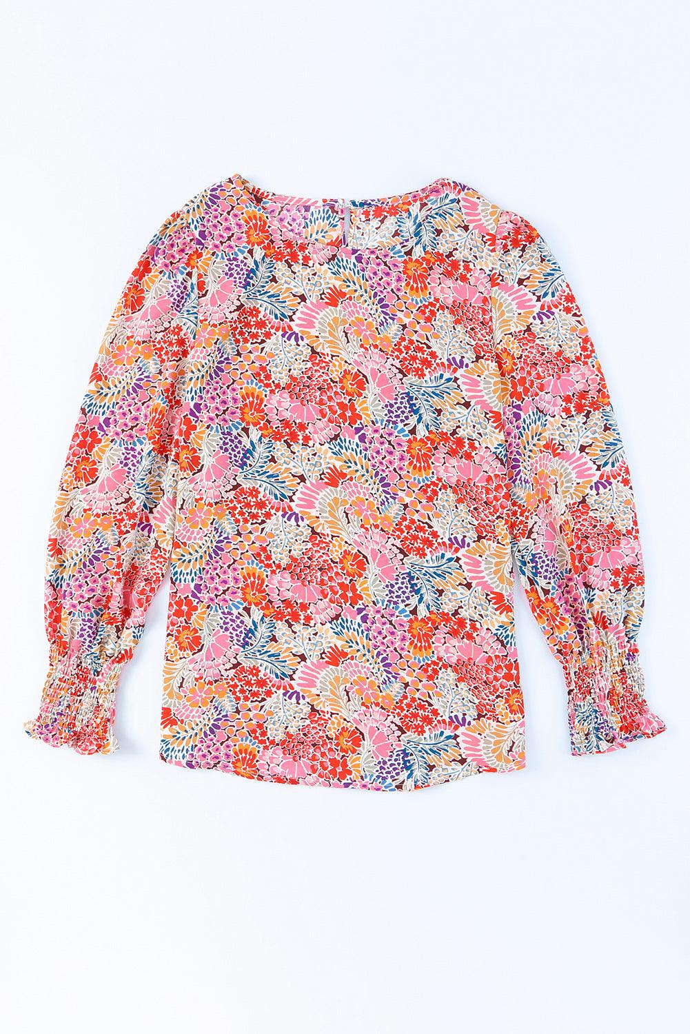 Floral Print Long Puff Sleeve Blouse BLUE ZONE PLANET