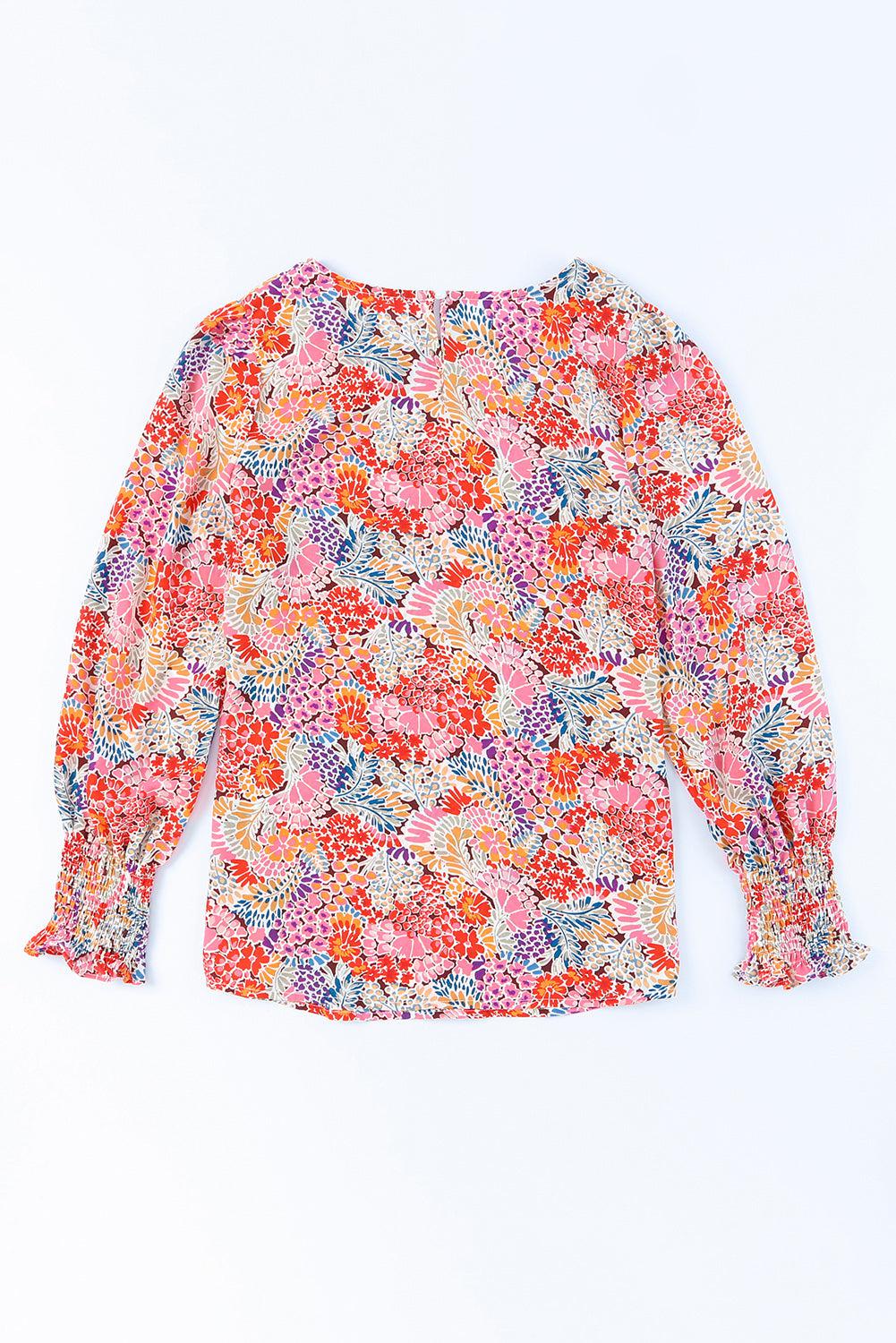 Floral Print Long Puff Sleeve Blouse BLUE ZONE PLANET