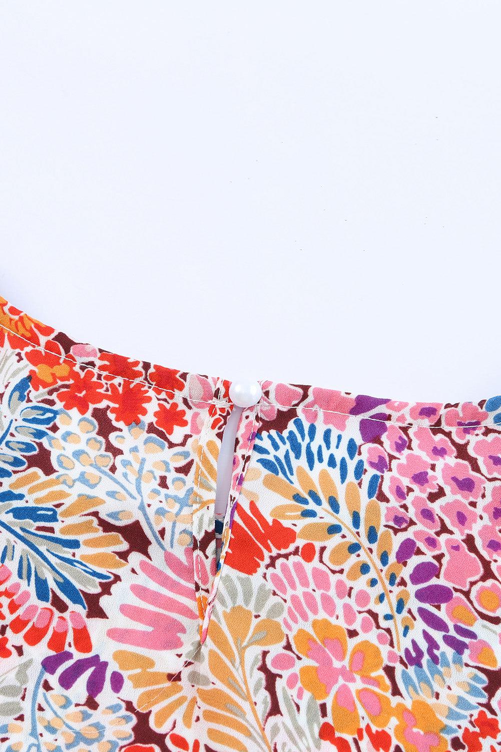 Floral Print Long Puff Sleeve Blouse BLUE ZONE PLANET