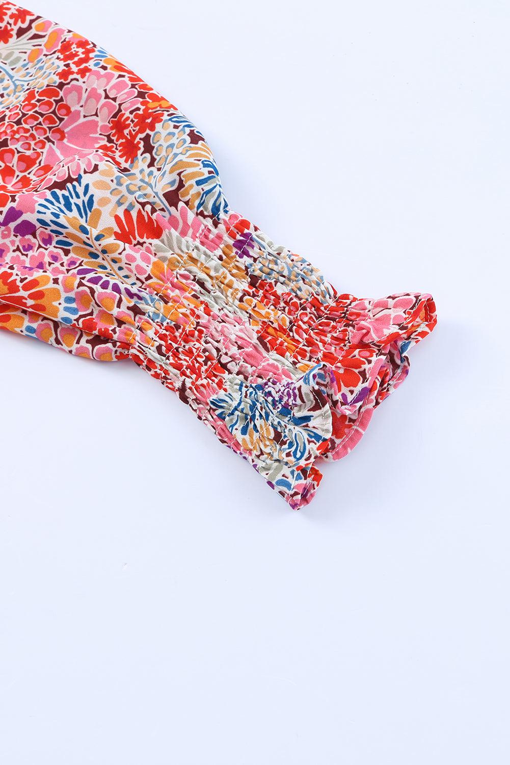 Floral Print Long Puff Sleeve Blouse BLUE ZONE PLANET