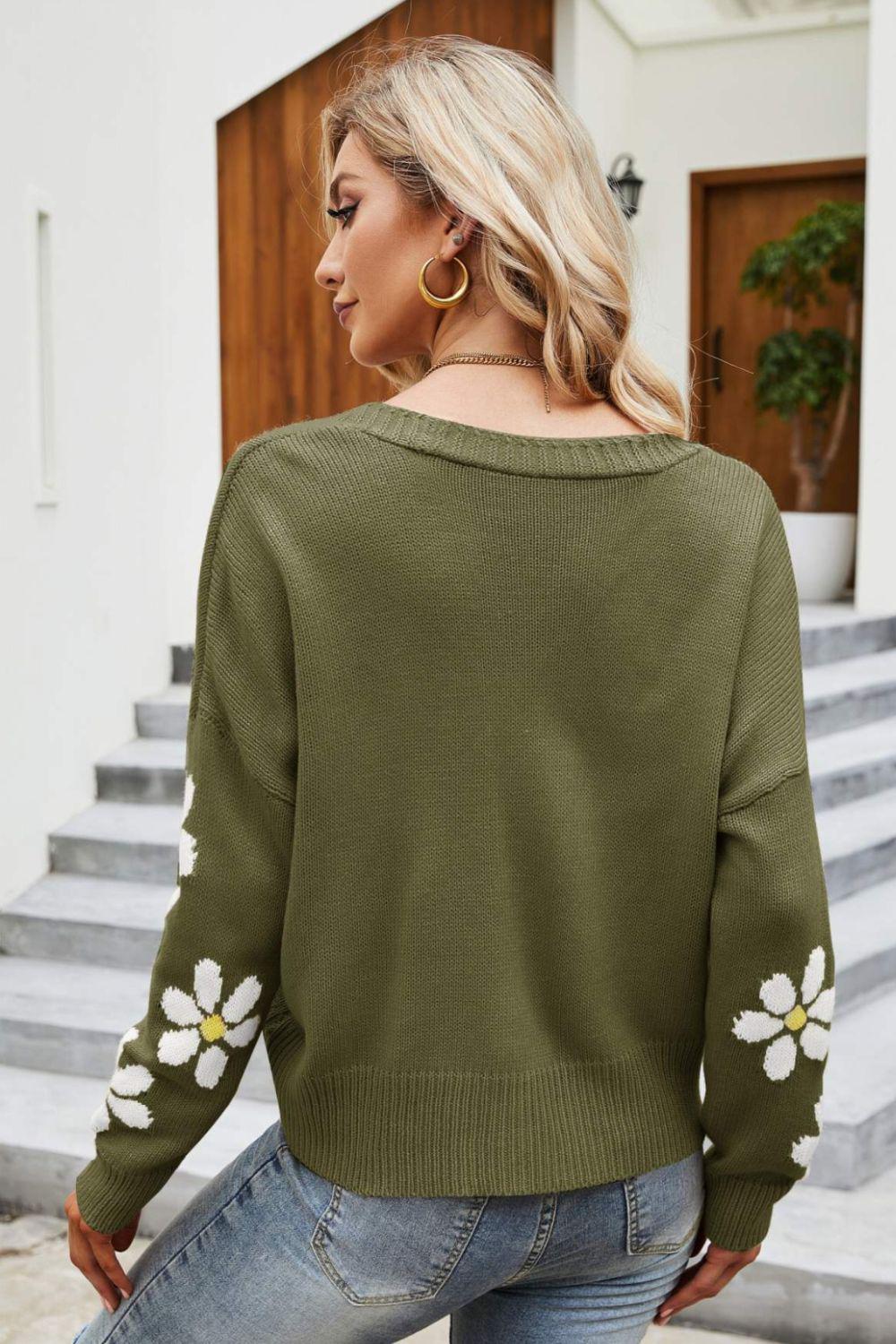 Floral Ribbed Trim Drop Shoulder Cardigan BLUE ZONE PLANET