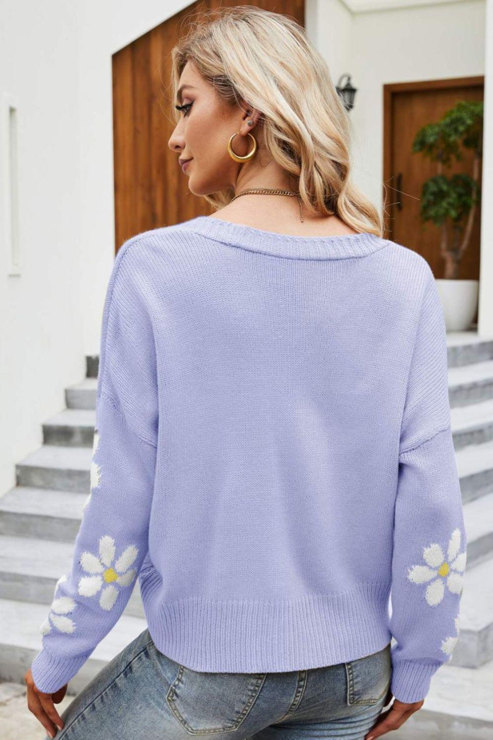 Floral Ribbed Trim Drop Shoulder Cardigan BLUE ZONE PLANET