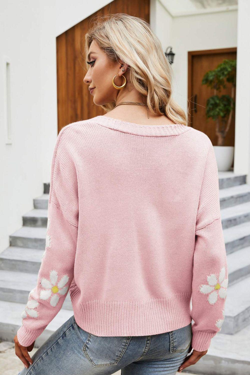 Floral Ribbed Trim Drop Shoulder Cardigan BLUE ZONE PLANET
