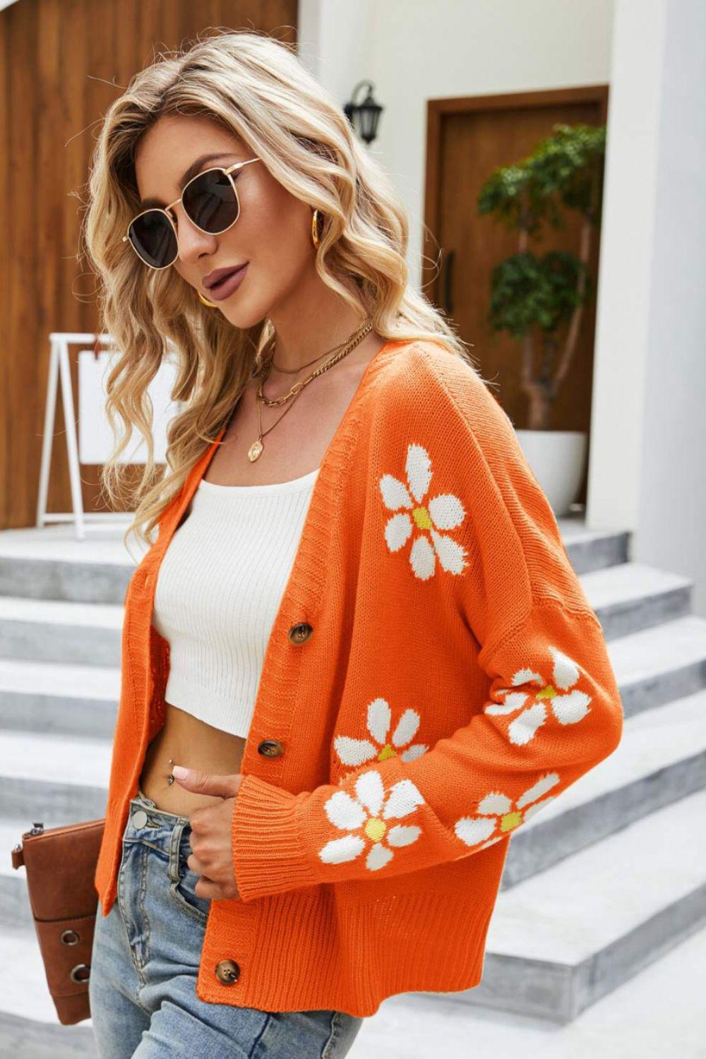 Floral Ribbed Trim Drop Shoulder Cardigan BLUE ZONE PLANET
