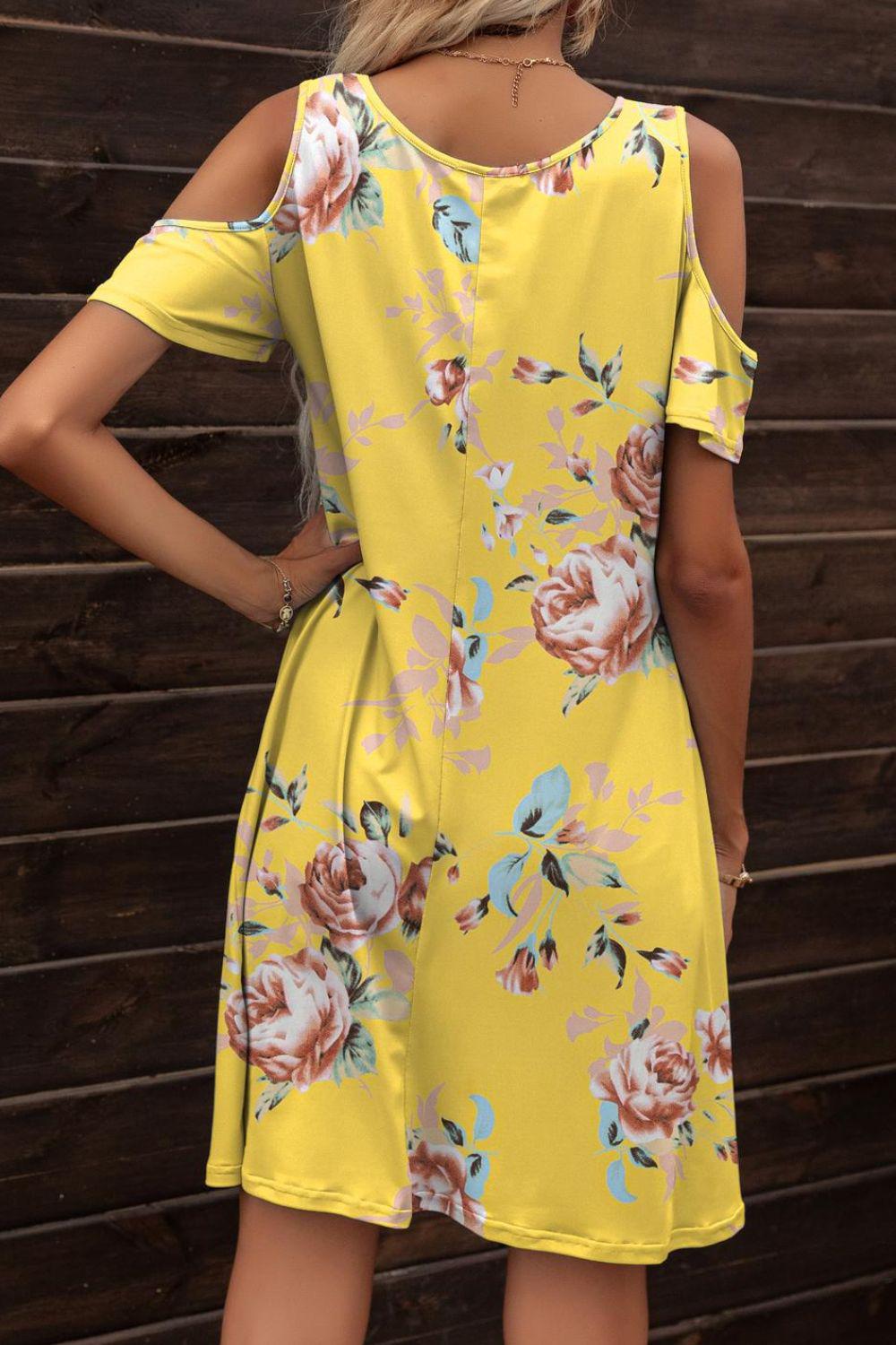 Floral Round Neck Cold-Shoulder Dress BLUE ZONE PLANET