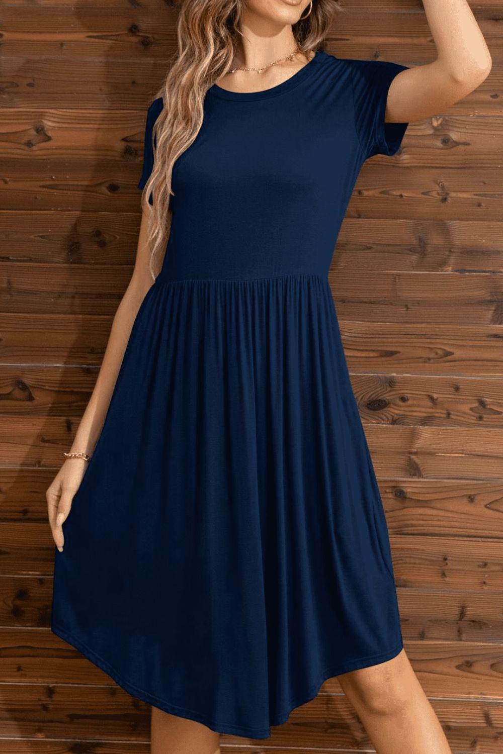 Floral Round Neck Short Sleeve Dress BLUE ZONE PLANET
