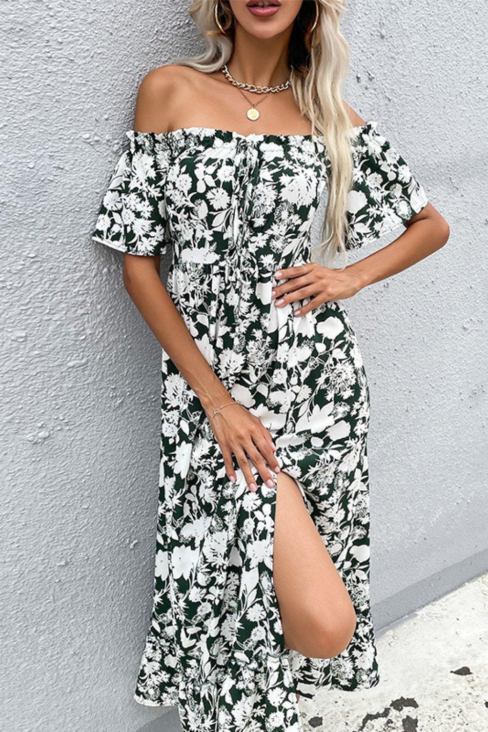 Floral Slit Off-Shoulder Midi Dress BLUE ZONE PLANET