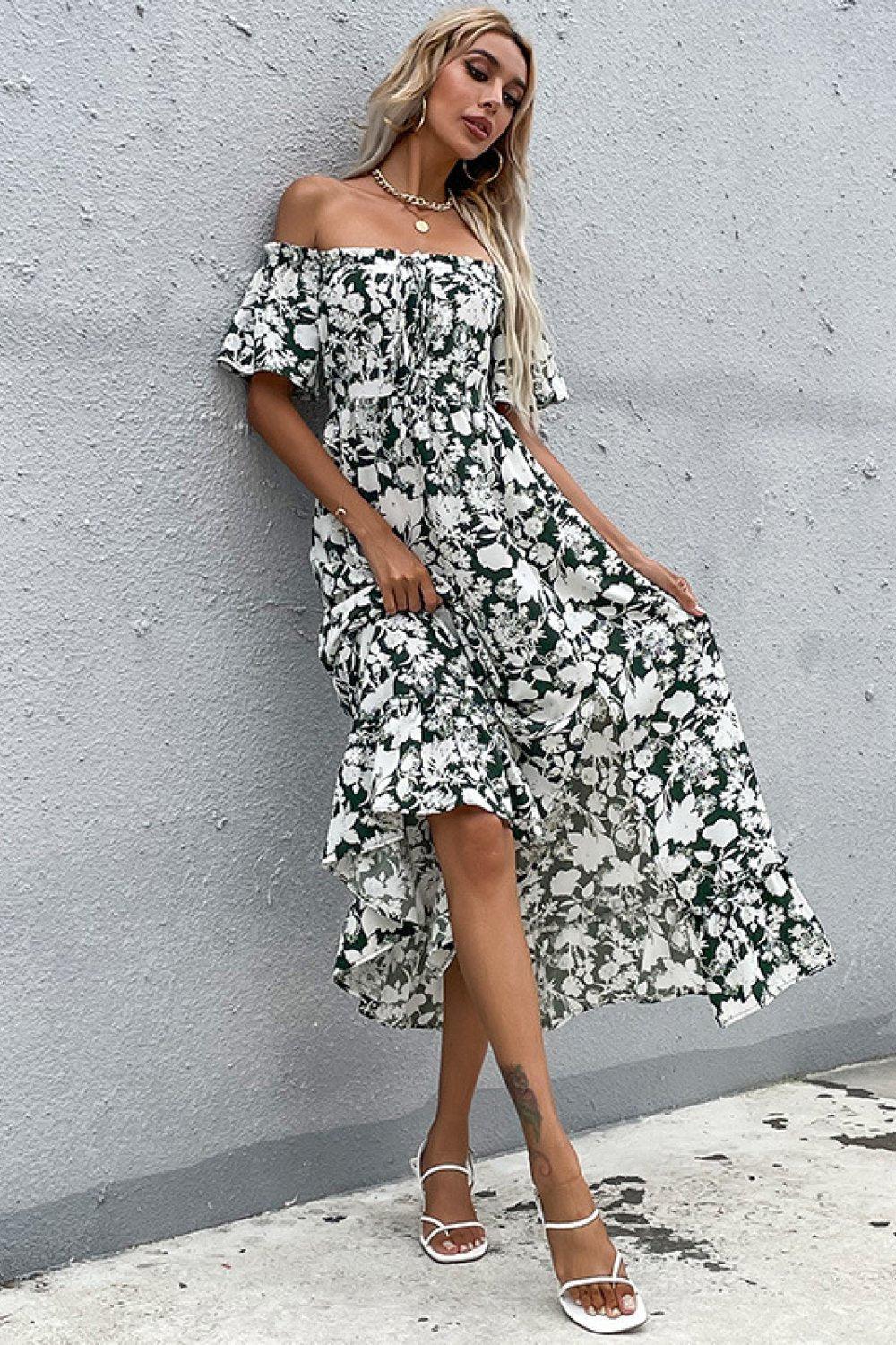 Floral Slit Off-Shoulder Midi Dress BLUE ZONE PLANET