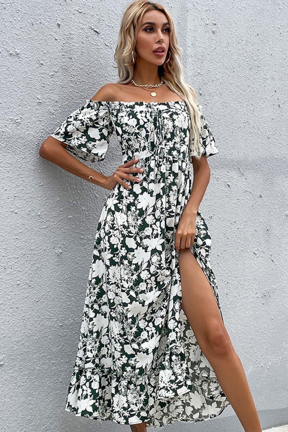 Floral Slit Off-Shoulder Midi Dress BLUE ZONE PLANET