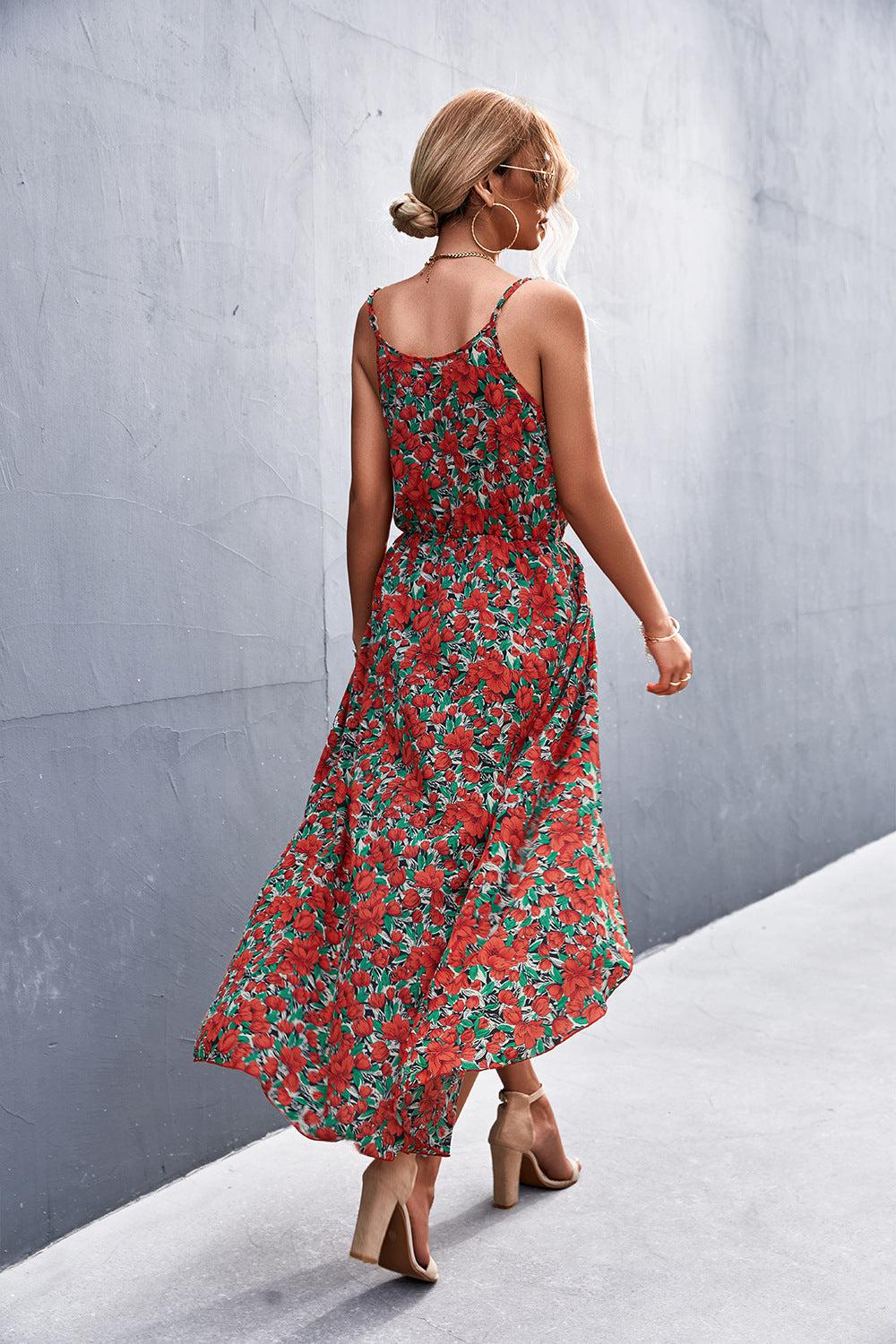 Floral Spaghetti Strap Surplice Romper with Skirt Overlay BLUE ZONE PLANET