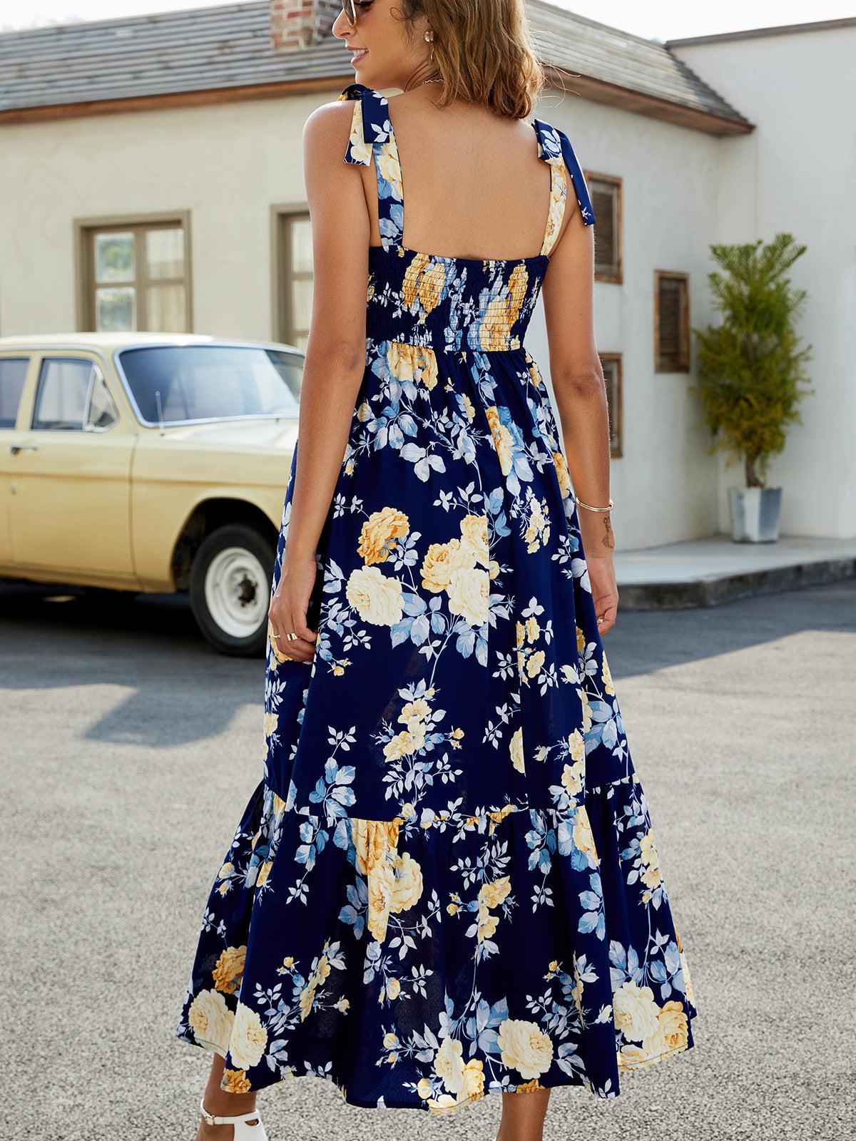 Floral Tie-Shoulder Sleeveless Dress BLUE ZONE PLANET
