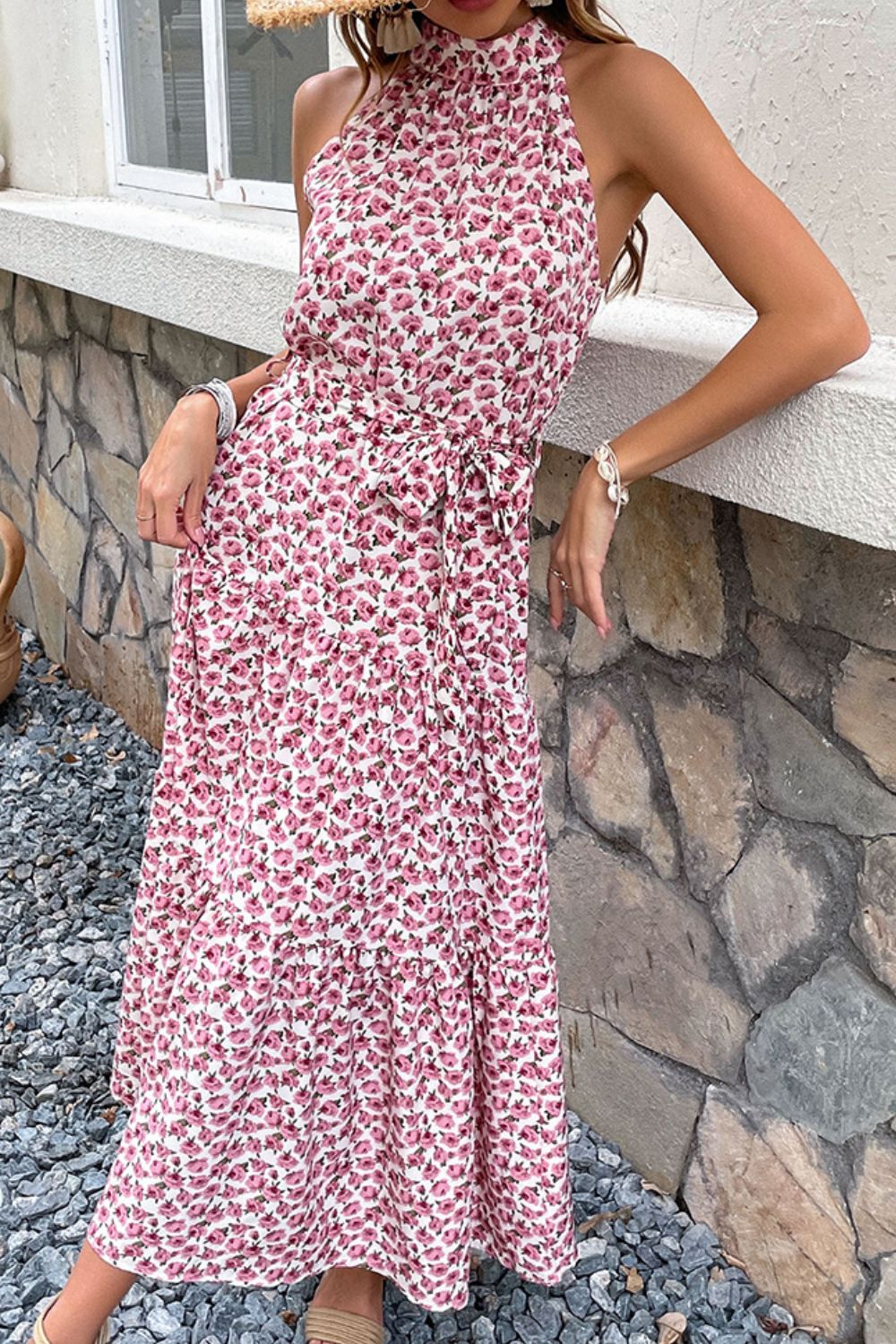 Floral Tie-Waist Tiered Dress BLUE ZONE PLANET