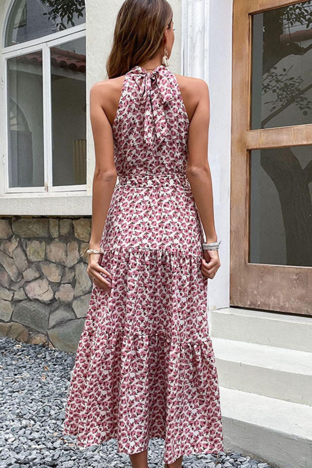 Floral Tie-Waist Tiered Dress BLUE ZONE PLANET