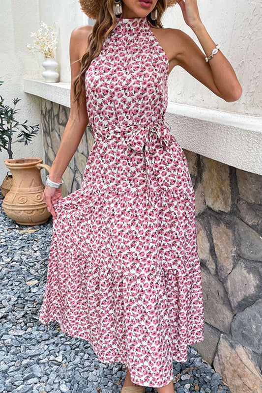 Floral Tie-Waist Tiered Dress BLUE ZONE PLANET