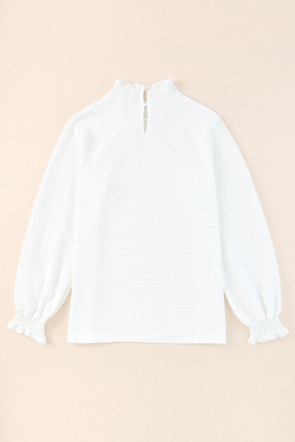 Frill Trim Balloon Sleeve Textured Blouse BLUE ZONE PLANET