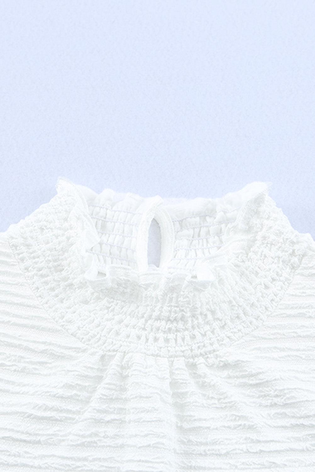 Frill Trim Balloon Sleeve Textured Blouse BLUE ZONE PLANET