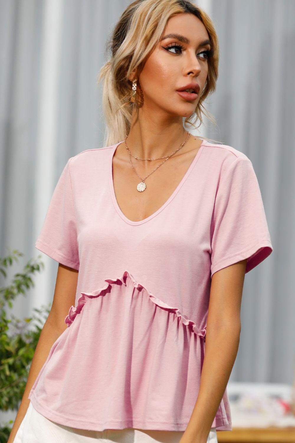 Frill Trim Short Sleeve Tee BLUE ZONE PLANET