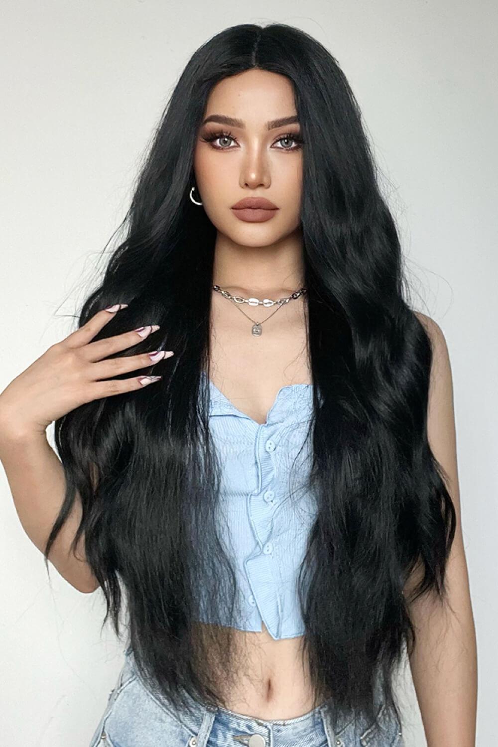 Full Machine Long Wave Synthetic Wigs 28'' BLUE ZONE PLANET